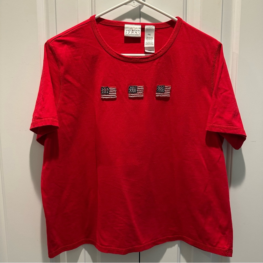 Villager Sport Petite Red Beaded Flag Top PXL